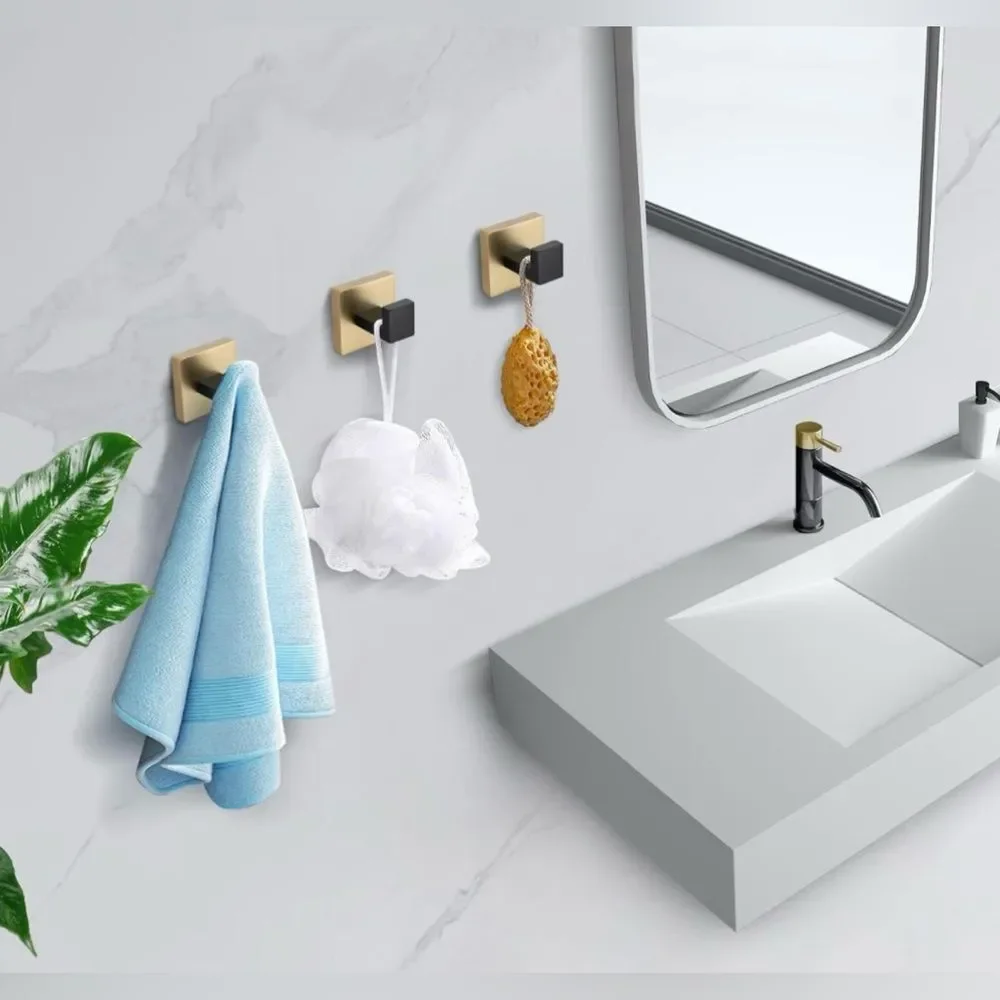 Bathroom Kitchen Robe Hook Black and Gold Wall Mount are Stainless Steel